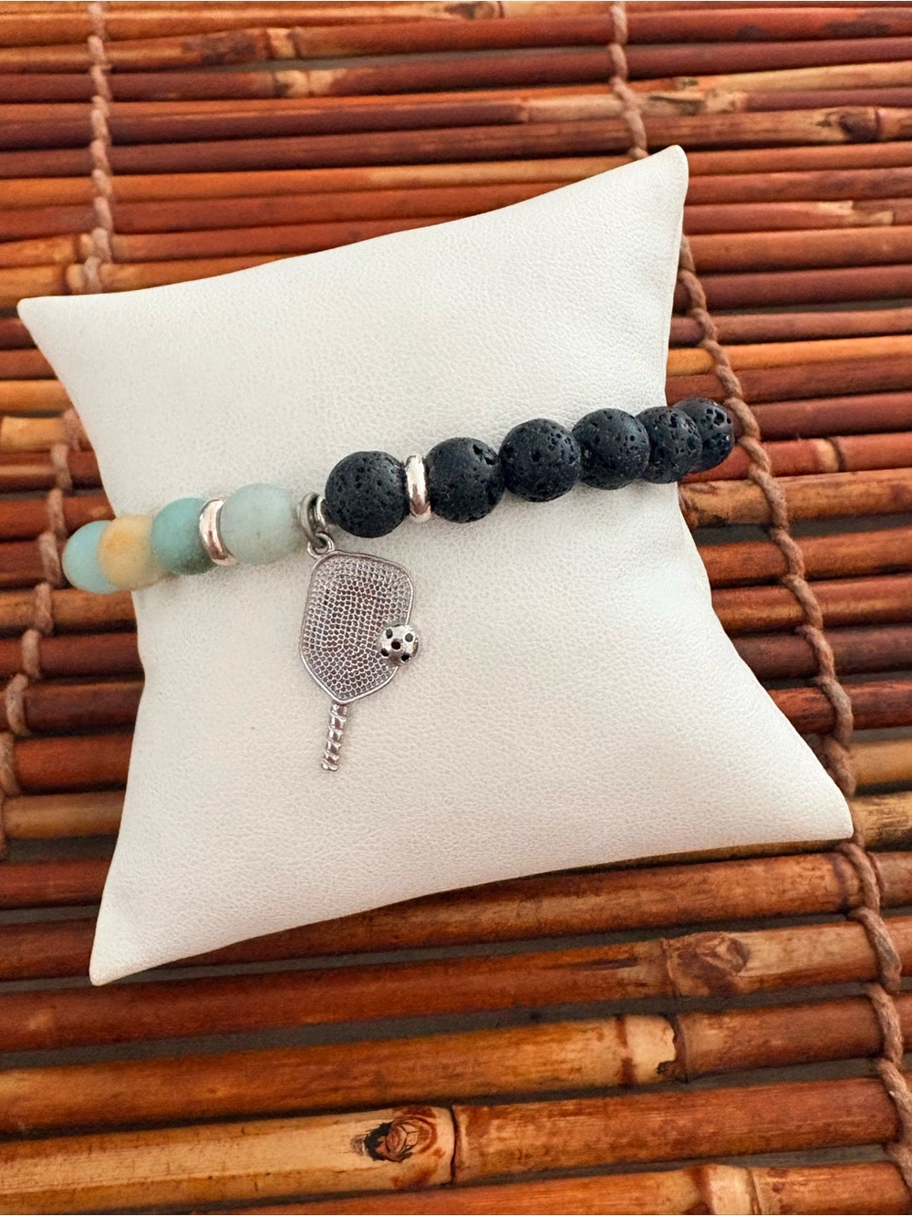 Beaded Paddle Charm Bracelet in Black and Aqua